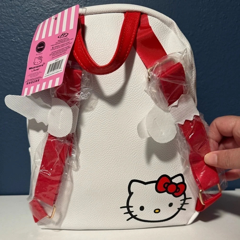 Hello Kitty White and Red Kids Backpack 10” Tall 8” Wide Faux Leather